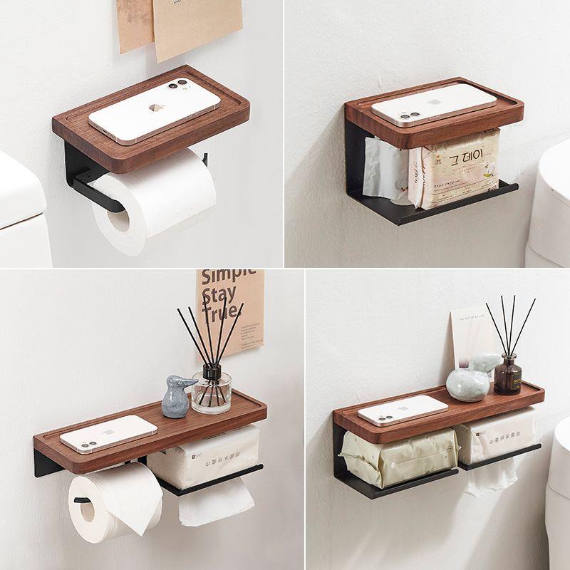 胡桃木纸巾架浴室置物架抽纸盒免打孔日式厕纸架卷纸架防水收纳架