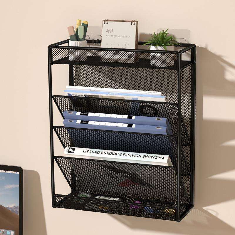 文件架收纳壁挂式多功能办公用品铁艺墙上文件夹收纳盒多层