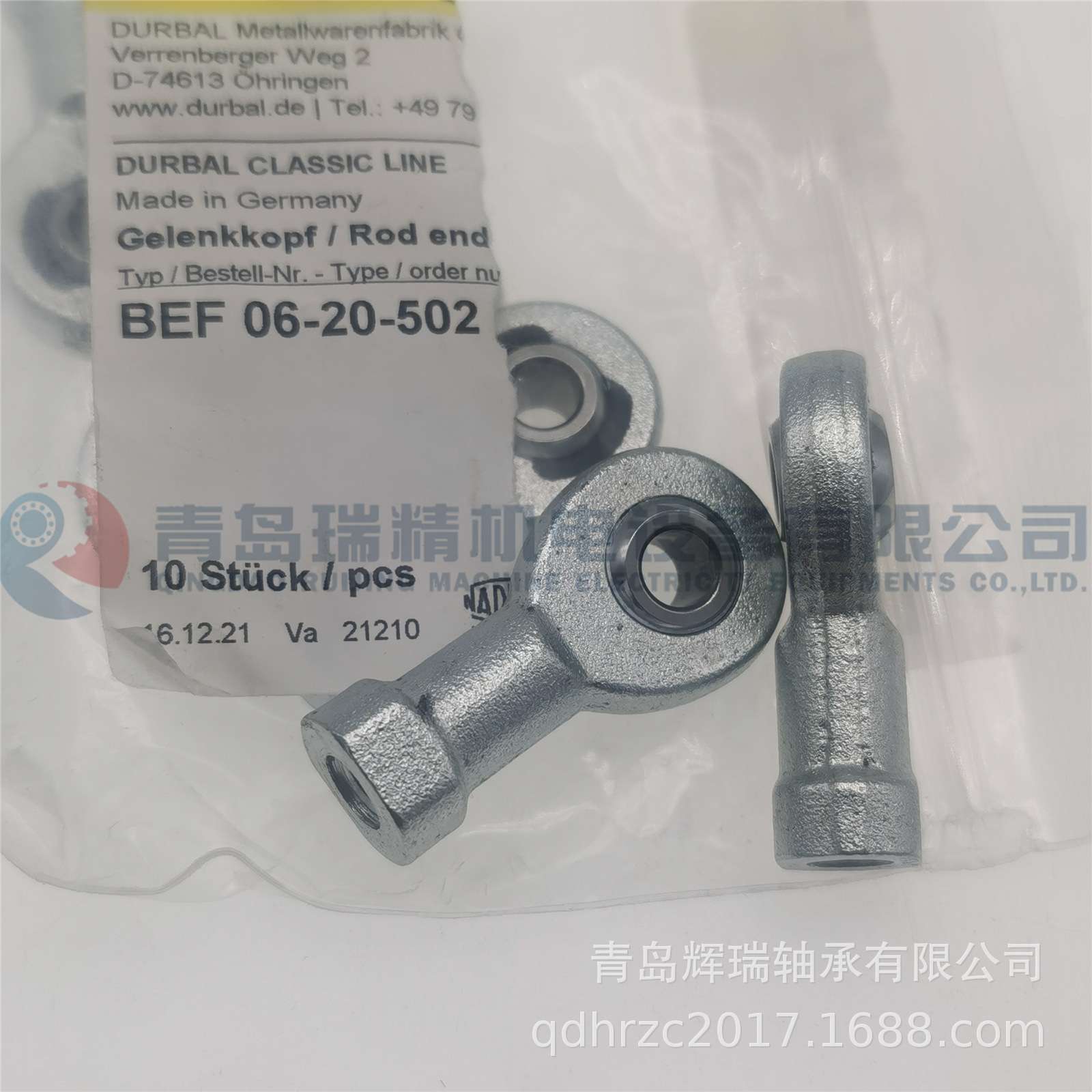 德国 DURBAL 杆端关节轴承 BEF06-20-502L 左旋 内螺纹 M6