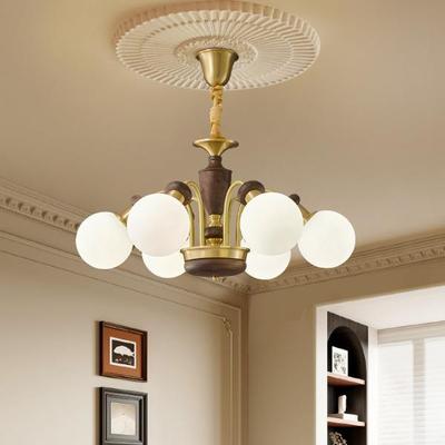 全铜美式中古风客厅吊灯进口北美黑胡桃木复古北欧原木卧室高级感