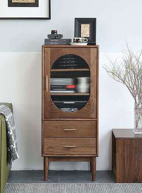 北美黑胡桃木电视边柜客厅实木轻奢边柜立柜储物柜收纳柜中古角柜