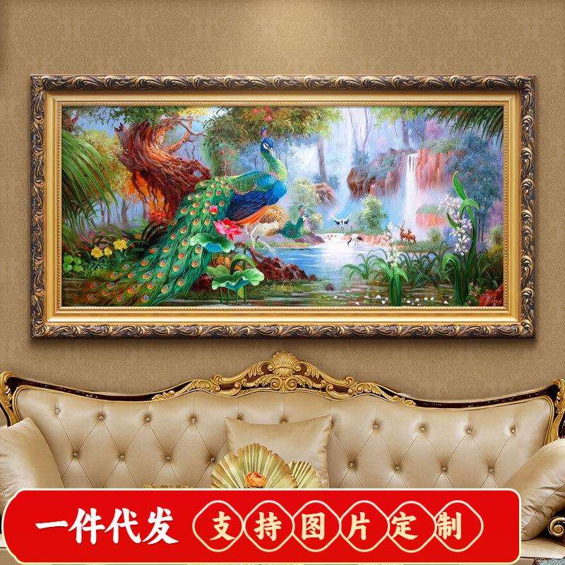 欧式新中式5D钻石画满钻石绣孔雀风景画贴钻砖石画客厅2020十字绣