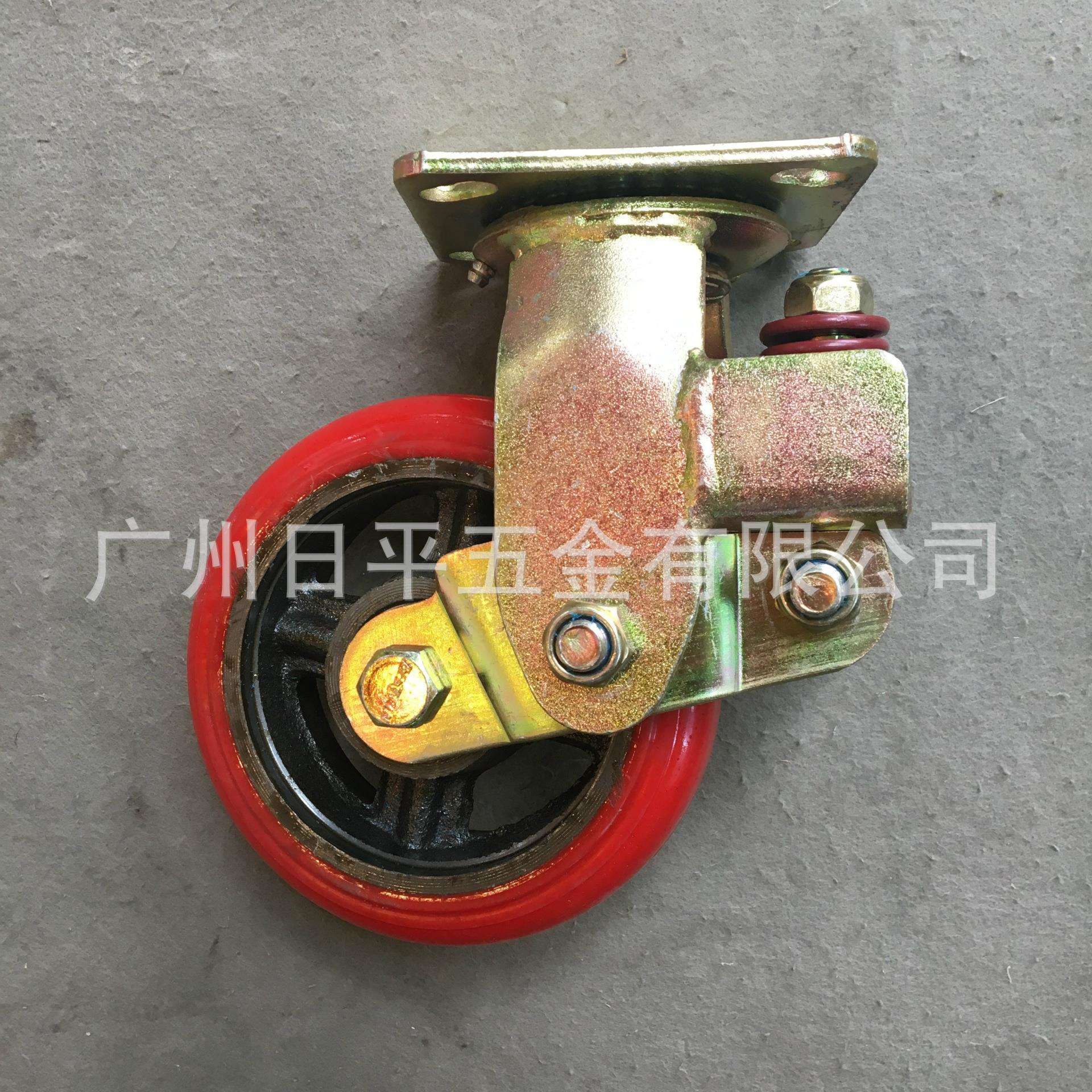 重型双弹簧平衡减震聚氨酯轮7系列6寸铁芯双滚珠万向平板车