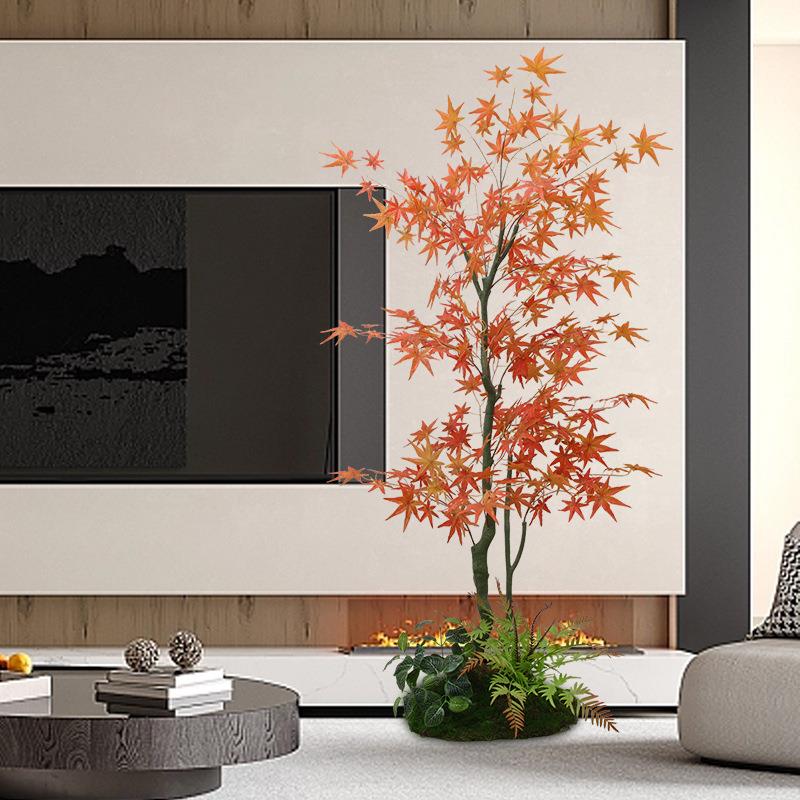 彷真植物盆栽发财树室内装饰品假花客厅红枫树摆设假盆景彷生绿植