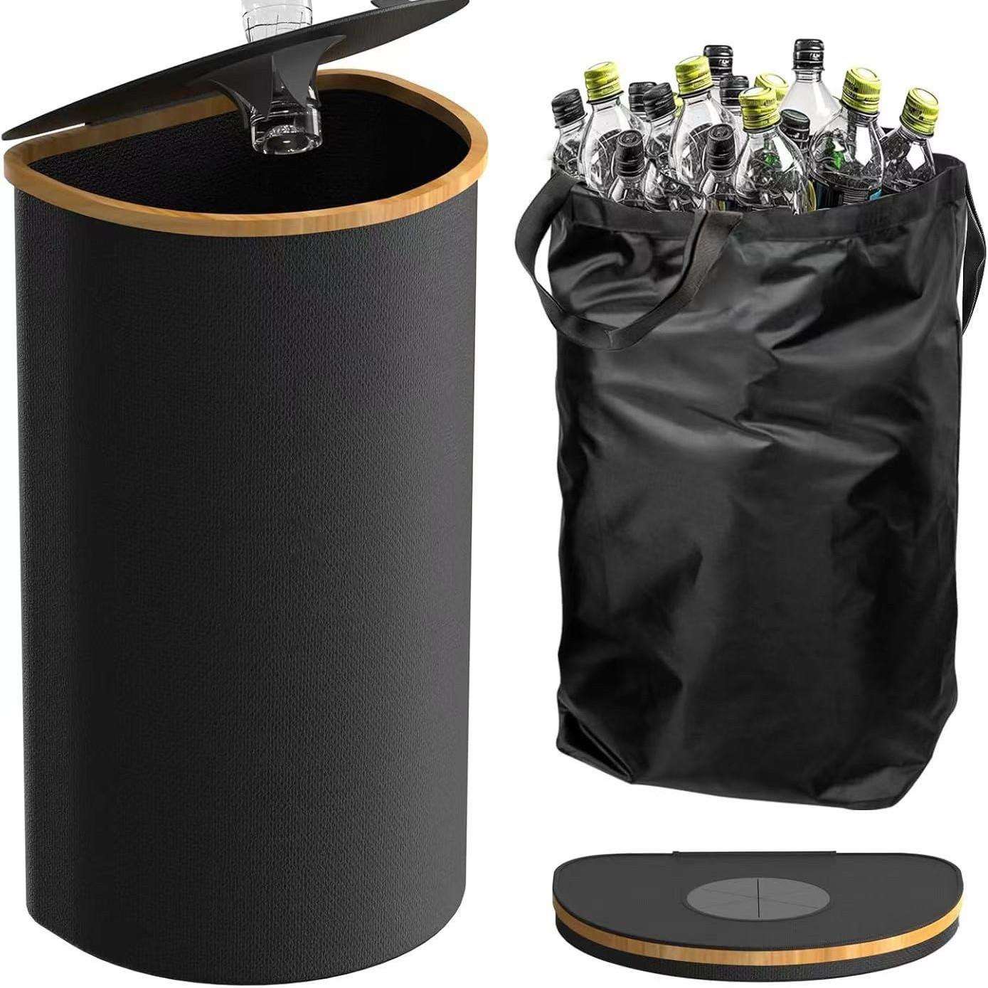 布艺带盖D型储蓄瓶容器竹制储蓄瓶整理器可折叠收集器脏衣篮收纳