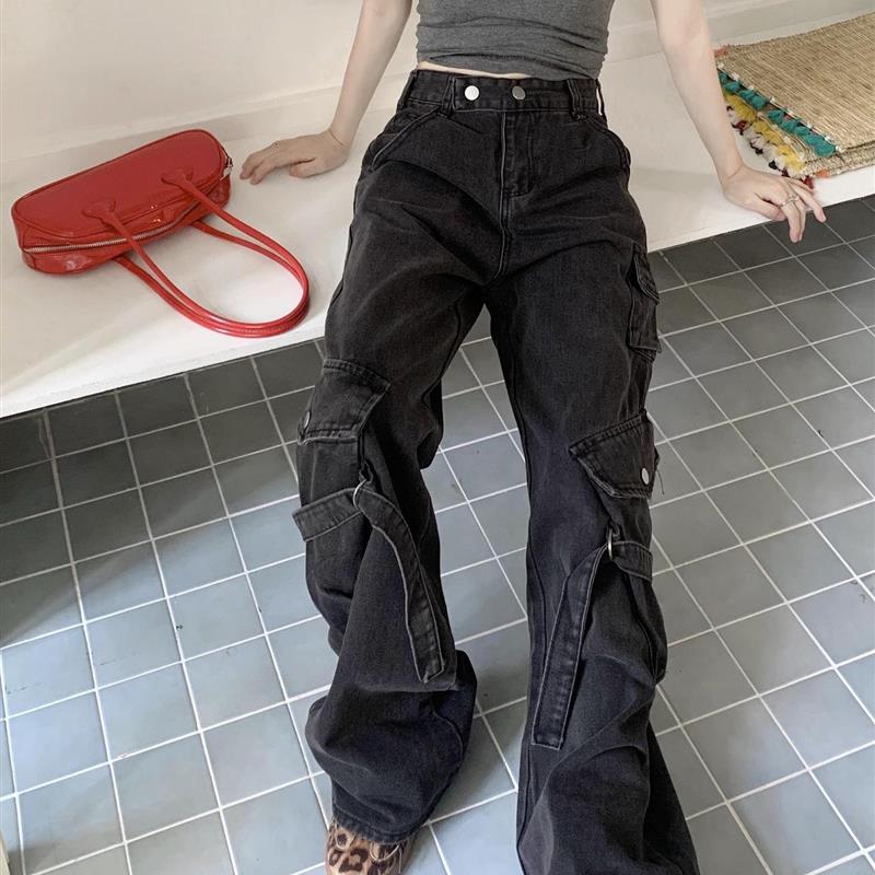 美式高2025街黑色工装牛仔裤男女薄款复古直筒宽松长裤