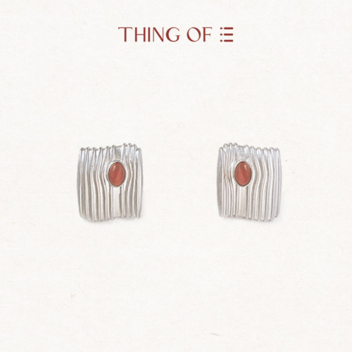 THING OF E【赤】系列 方形侧镶宝石耳环 原创设计简约百搭小众