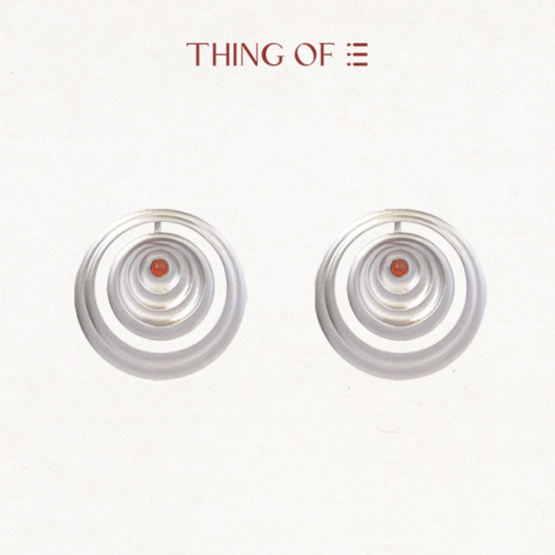 THING OF E【赤】系列 圆形波纹镶嵌宝石耳环 地母系高级东方审美