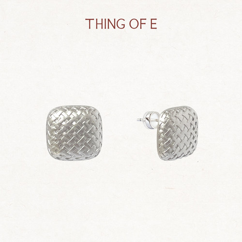 THING OF E【君】系列本色竹-竹纹编织方形耳环 银色简约纹理设计