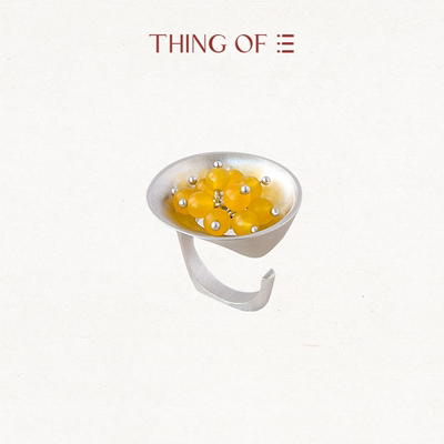 THING OF E【茶】系列 弧面锤纹玛瑙组合开口戒指 天然玛瑙高级感