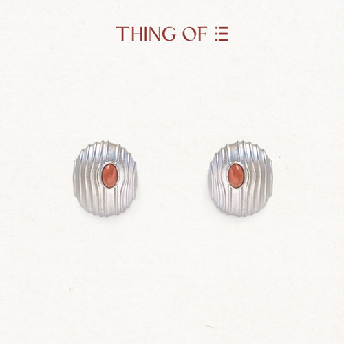 THING OF E【赤】系列 椭圆形侧镶宝石耳环 小众设计南红耳饰