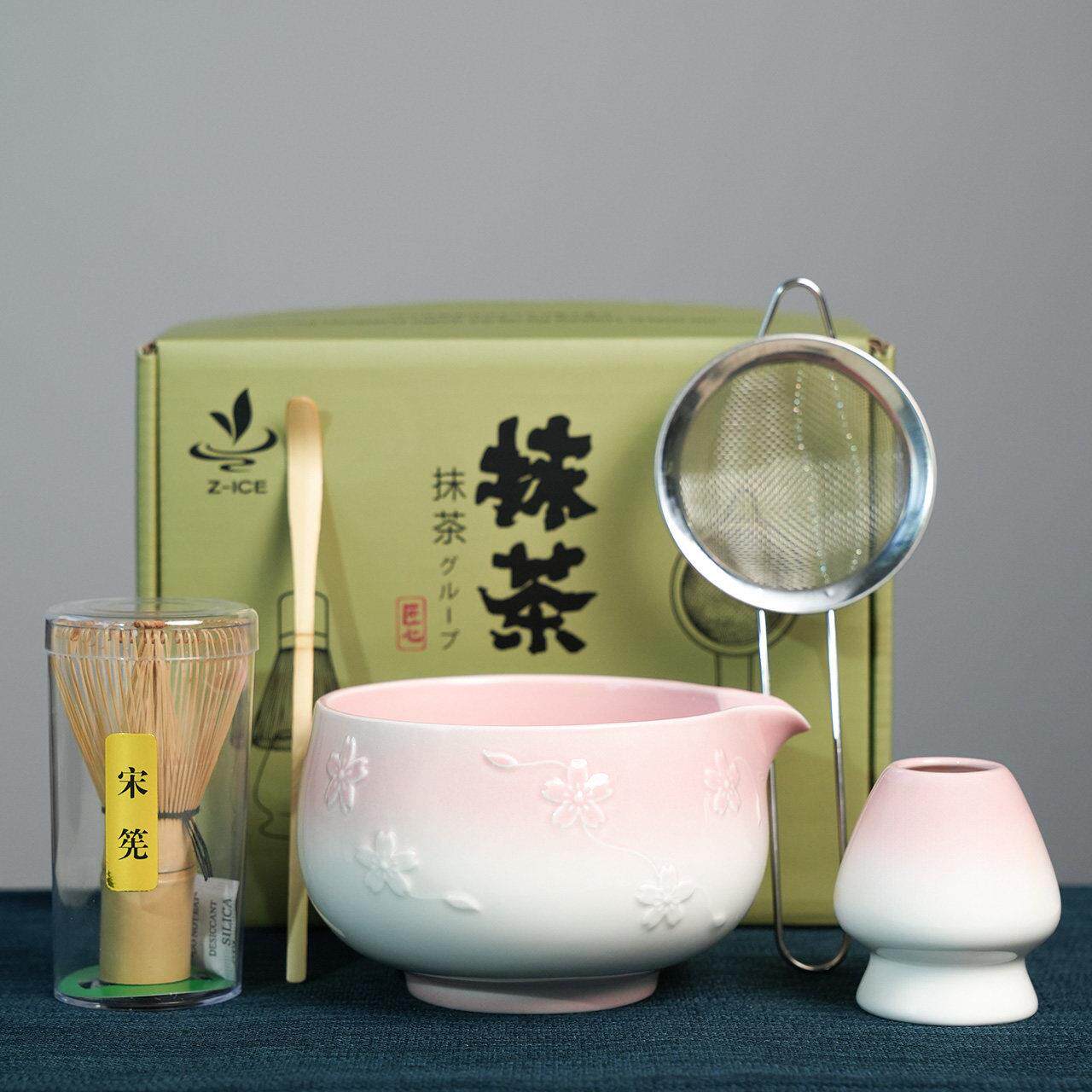 桃花印抹茶套装带嘴茶碗高颜值点茶工具刷日系抹茶碗带套组百本立