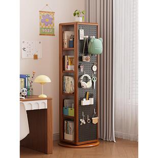 实木旋转书架落地客厅多层储物架带梳妆镜储物孔板储物角书柜