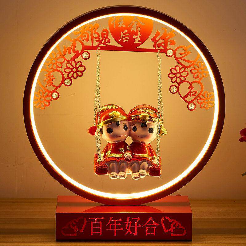 创意结婚台灯婚房卧室床头灯长明灯陪嫁灯一对红色喜庆送新娘礼物