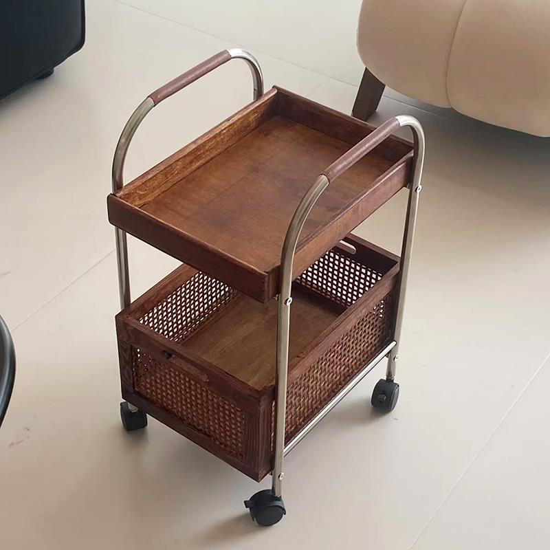 不锈钢置物架diy高颜值中古风实用小推车客厅卧室落地式2层置物架