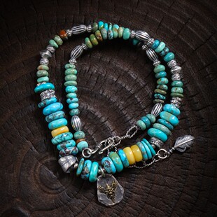 N18365 大鹏鸟长瓜珠羽毛尾坠项链 S925银松石 有厚薄