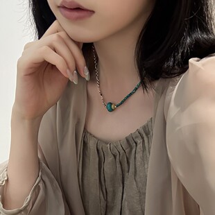 S925银松石平安扣大小随机蜜蜡松石项链 N18268