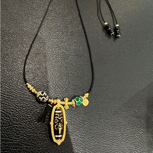 链子925银黑色扎基拉姆转转筒日月星辰黑绳项链 N18652