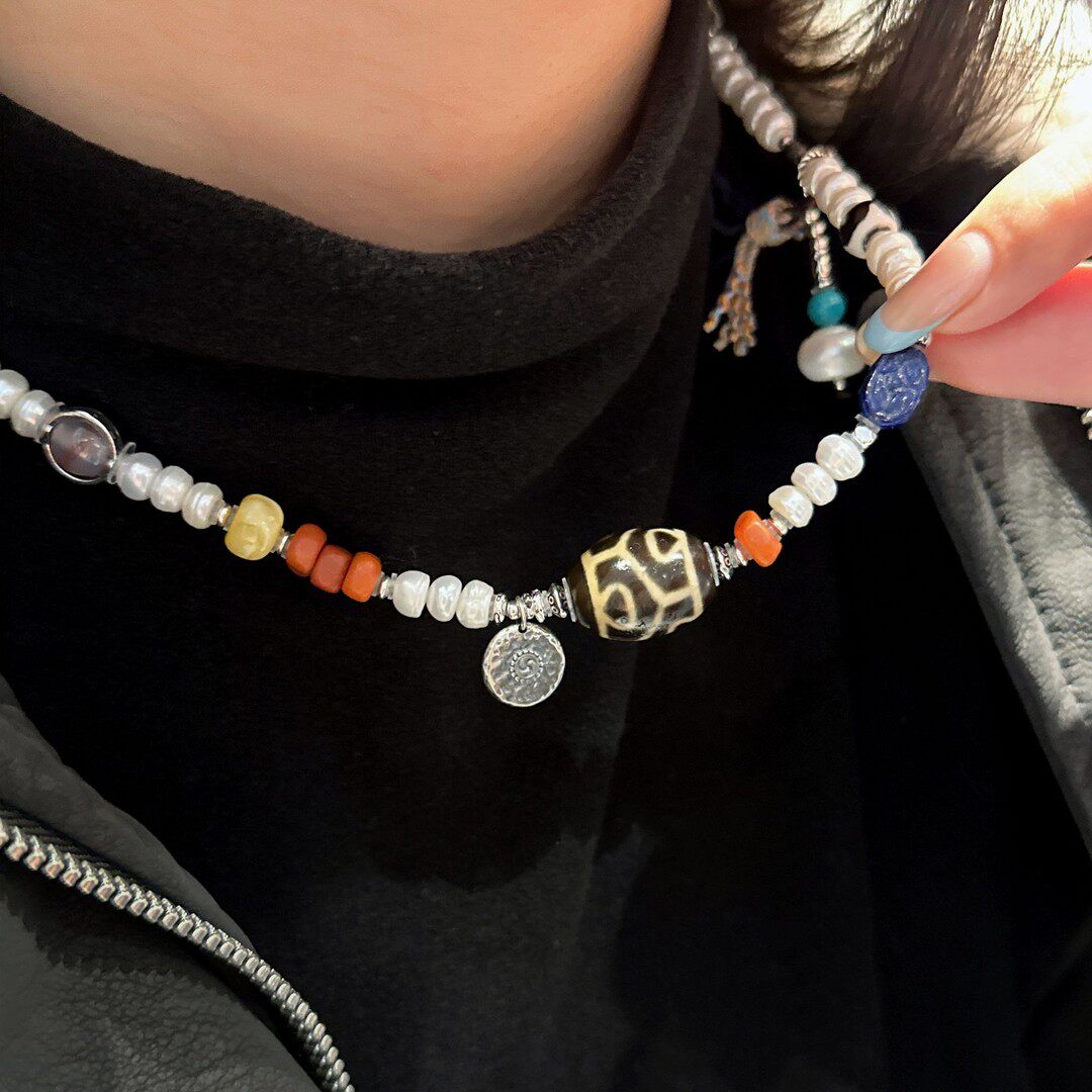 珍珠青金石貔貅牙牙天珠随型南红蜜蜡白水晶民族风项链 N18982