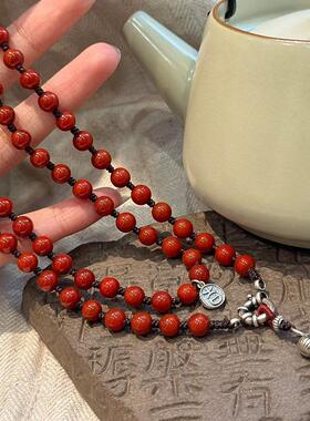 925银红双喜玉石龙项链