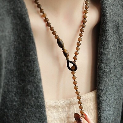 和田玉糖料圆珠香香圆珠扣项链民族风多样性发深浅不一 N18829