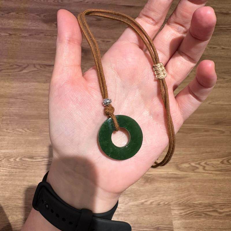 S925银温润和田玉碧玉圆环平安扣六字真言隔珠抽拉项链女 N19004