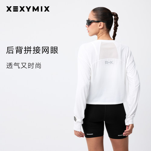 杰克茜拼接网眼跑步运动长T