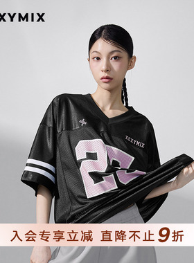 xexymix杰克茜韩国进口女休闲数字印花宽松短袖T恤长款XFK2TS1106