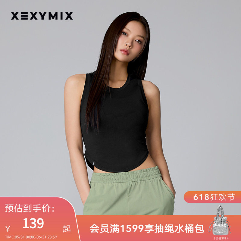 xexymix杰克茜韩国进口女短款圆弧下摆背心露腰简约修身FXTA4354G