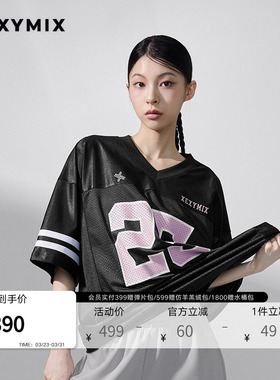 xexymix杰克茜韩国进口女休闲数字印花宽松短袖T恤长款XFK2TS1106