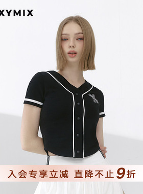 xexymix杰克茜韩国进口女撞色按扣短袖开衫网球服防晒 XFK2TS1108