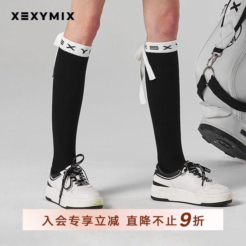 xexymix杰克茜韩国进口女脚口大LOGO提花及膝长筒袜XGFNS01H0