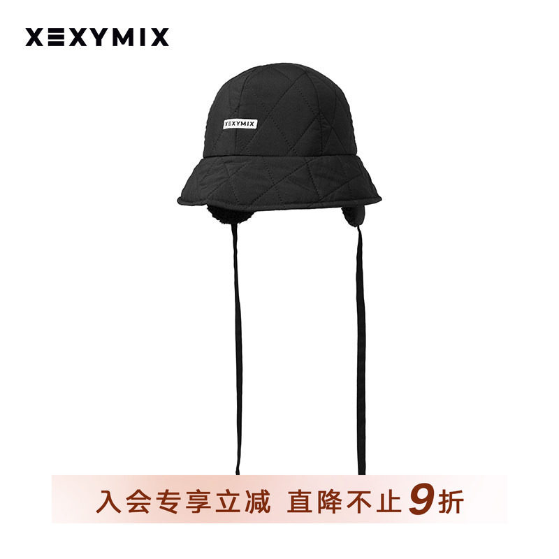 xexymix杰克茜韩国进口菱格纹渔夫帽护耳绑带时尚保暖帽XAUCP05J3