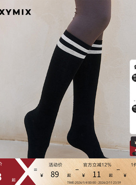 xexymix杰克茜女双线及膝长筒袜棉舒适透气小腿袜长袜HXEB200R0
