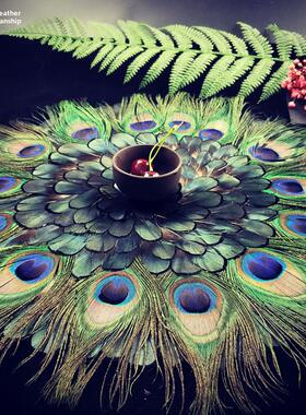 羽毛桌垫创意家居客厅摆件孔雀羽毛垫装饰品样板房现代欧式摆台