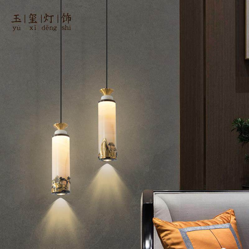 【迎客】新中式小吊灯玉石床头灯现代餐厅灯设计师客厅楼梯过道灯