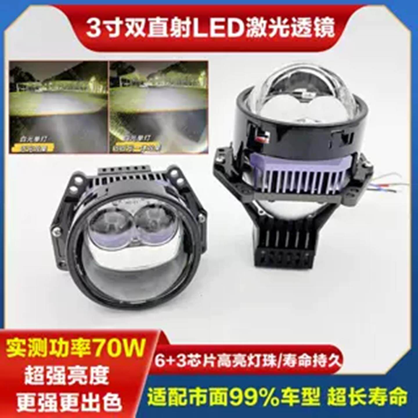 双直射激光LED透镜小车前大灯改远近双光一体电动摩托车升级