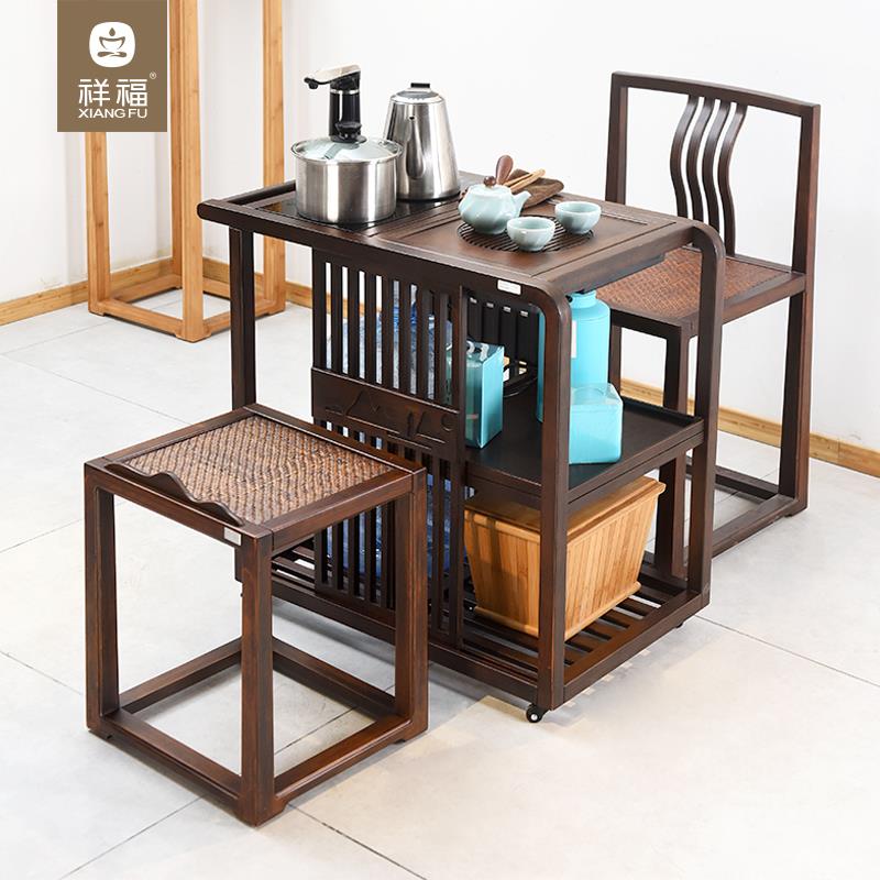 祥福移动茶台茶车家用简约现代茶水柜竹制功夫茶具套装四合一茶盘