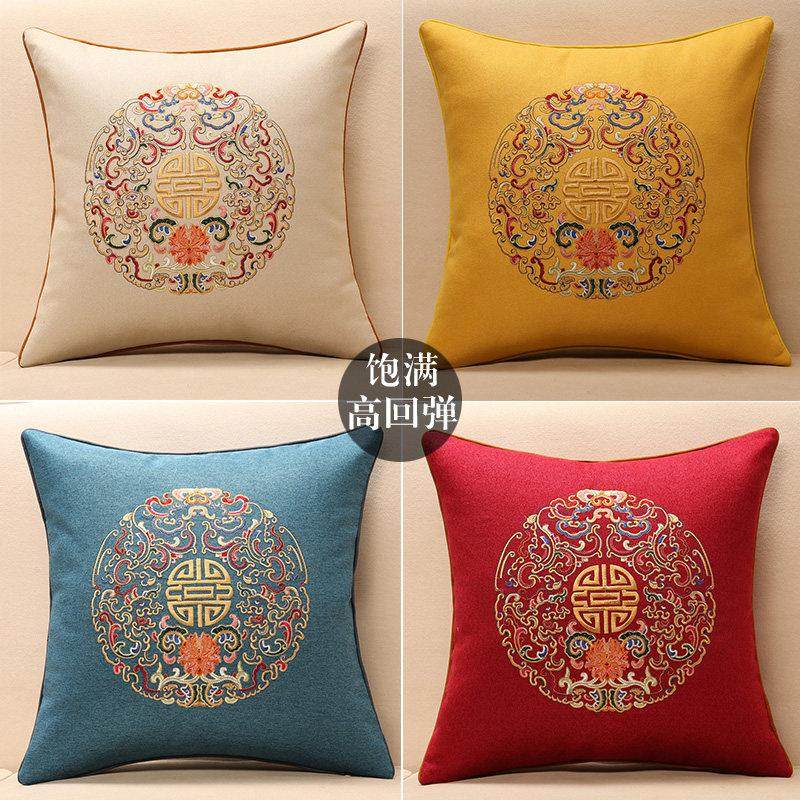 新中式抱枕中国风红木枕靠沙发客厅枕套办靠抱垫床头大靠背公室垫