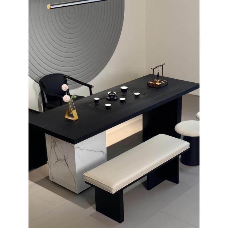 新中式实木轻奢茶桌椅组合现代简约岩板泡茶桌办公室会客茶台家具