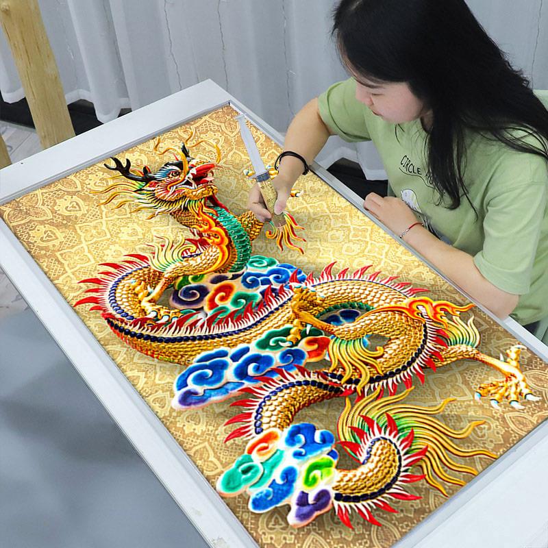 2024新款中国龙图案钻石画满钻5d十字绣竖版玄关生肖砖石贴画2025