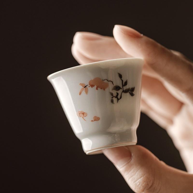 束刻中式复古青瓷手工小碎花闲谈茶杯功夫茶具小品茗杯闻香杯30ML