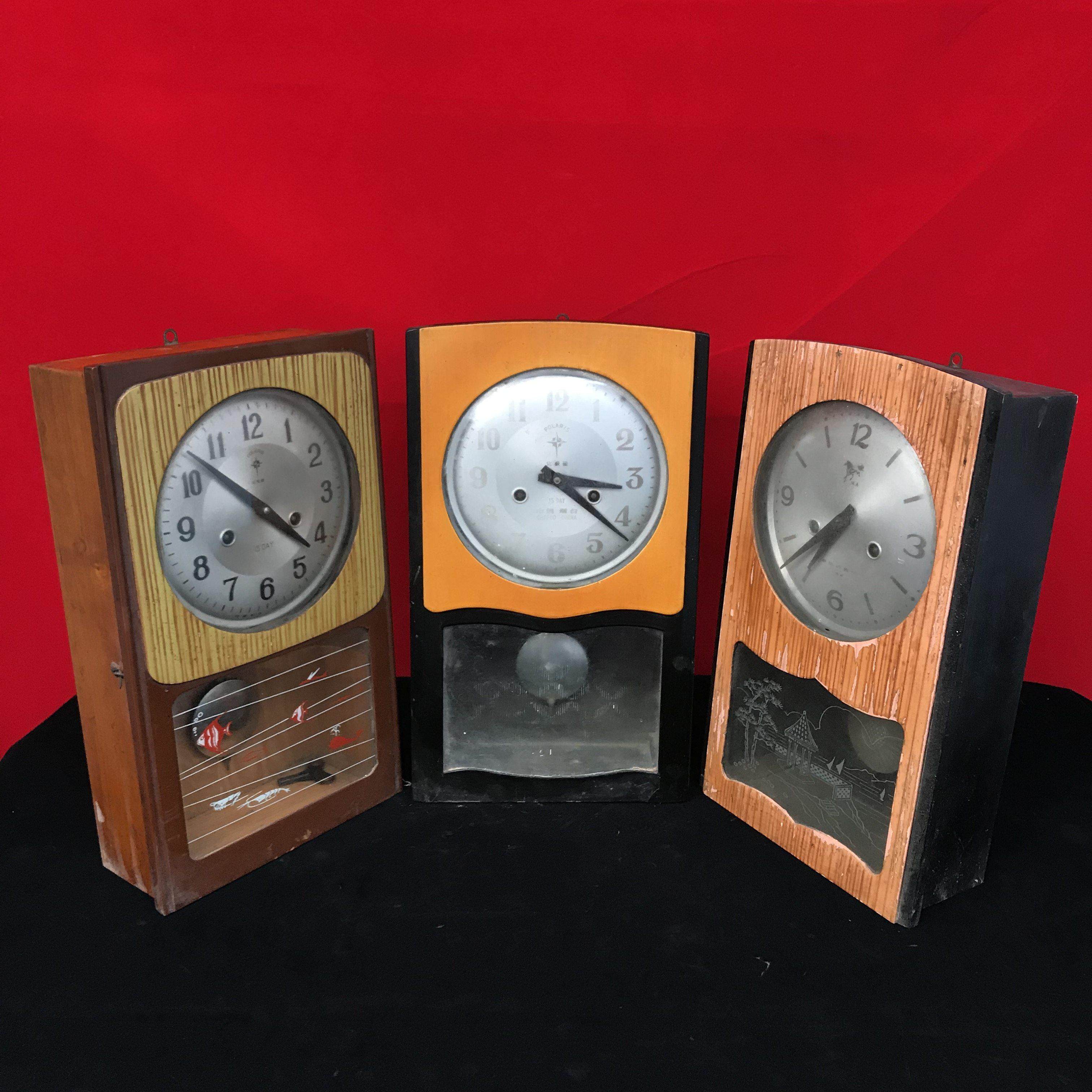 民俗怀旧老物件老钟表旧挂钟80年代老式上弦北极星机械古董钟摆件