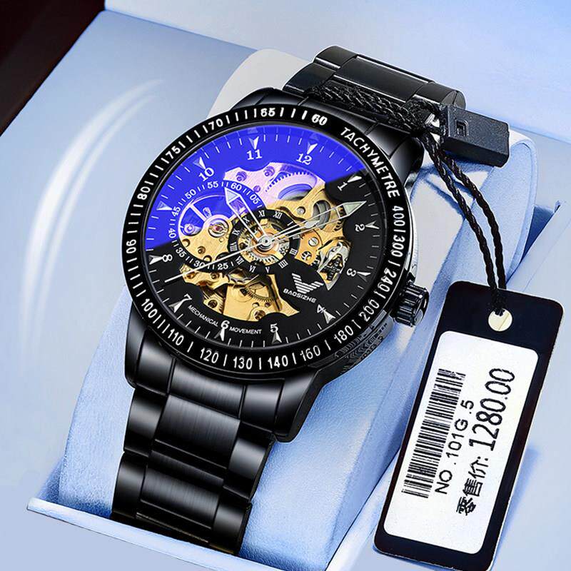 瑞士正品牌全自动纯机械手表男款实心精钢带防水学生男士2025新款