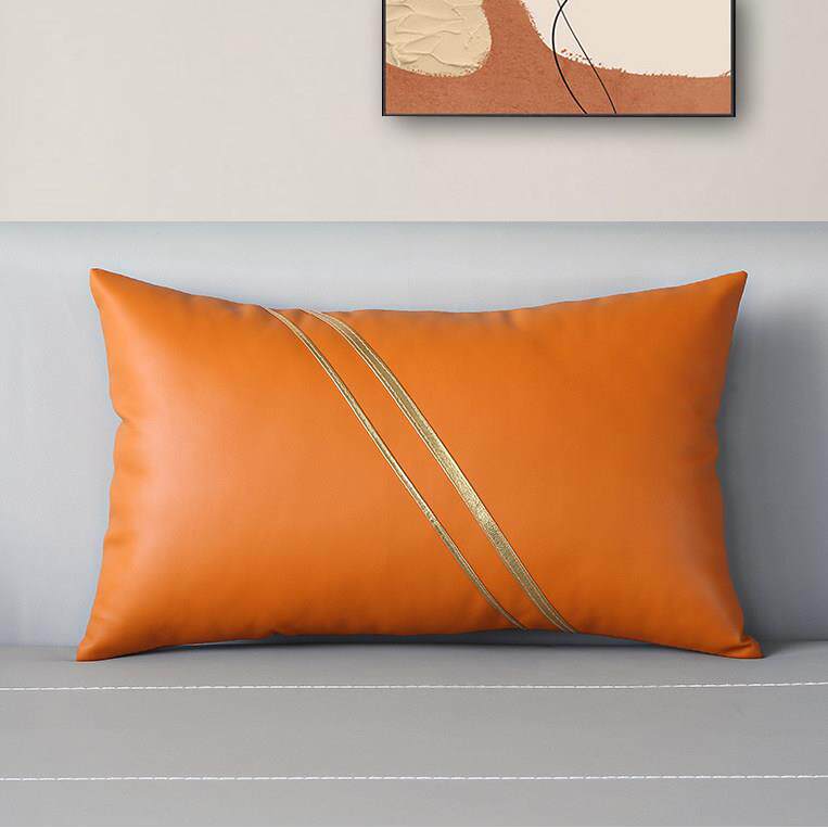 简约皮沙发腰枕长方形客厅沙发抱枕套橙色PU皮腰包高档彷牛皮靠垫