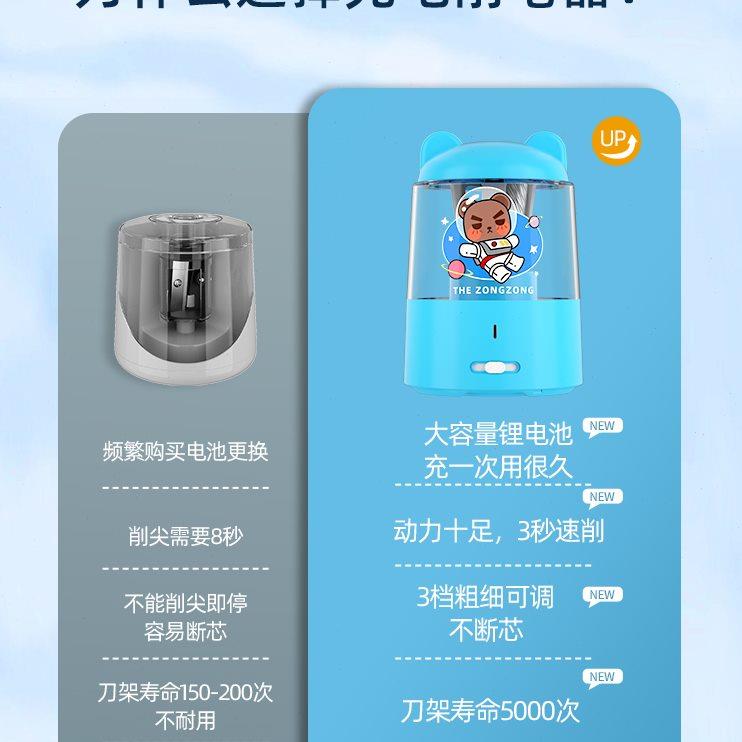 宗茂电动削笔器削笔刀自动转笔刀铅笔刀充电款小学生儿童专用便携