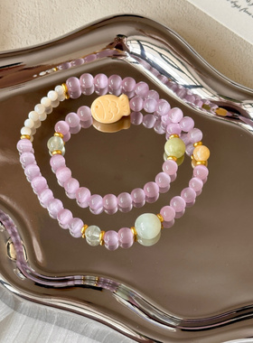 【双鱼座】原创气质猫眼石岫玉串珠手链女生闺蜜可爱小鱼手串