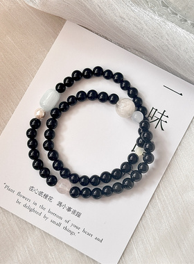 【卷起千层雪】一味良方原创黑色百搭黑玛瑙水晶手链时尚手串