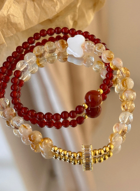 【小枫】原创南红黄塔晶串珠红玛瑙手链轻奢招财饰品时尚蝴蝶手串