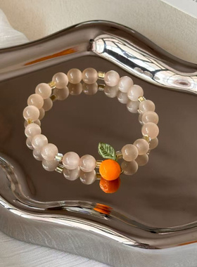 【蜜桔糖】原创可爱橘子捷克珠手链小众手作饰品女生猫眼石手串